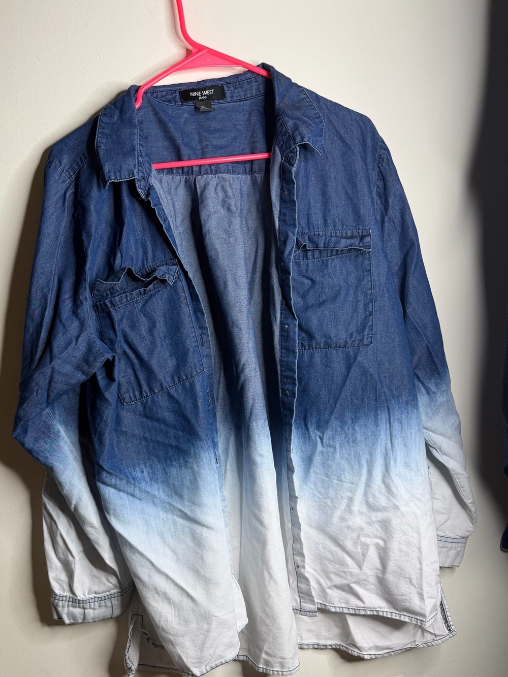 Nine West Blue to White Ombre Denim Shirt Jacket